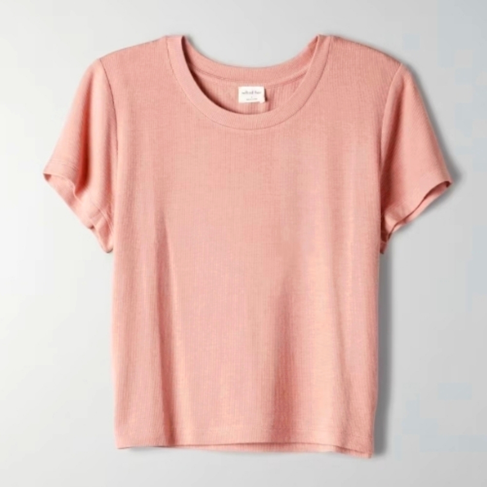 Wilfred Free Soft Pink Ribbed Scorpio Shirt Short Sleeve Top medium salmon Tee